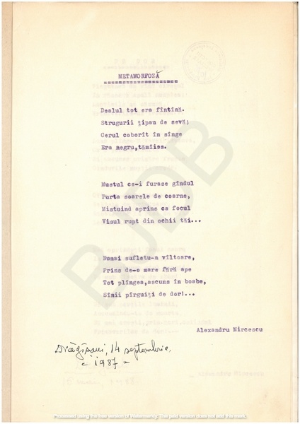 M-1076-1130-2 - 55 de Poezii în manuscris dactilografiat. ALEXANDRU MIRCESCU